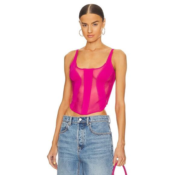 OW Collection Swirl Corset Crop Top Lace-Up Back Sleeveless Neon Pink Size Small - Picture 1 of 9